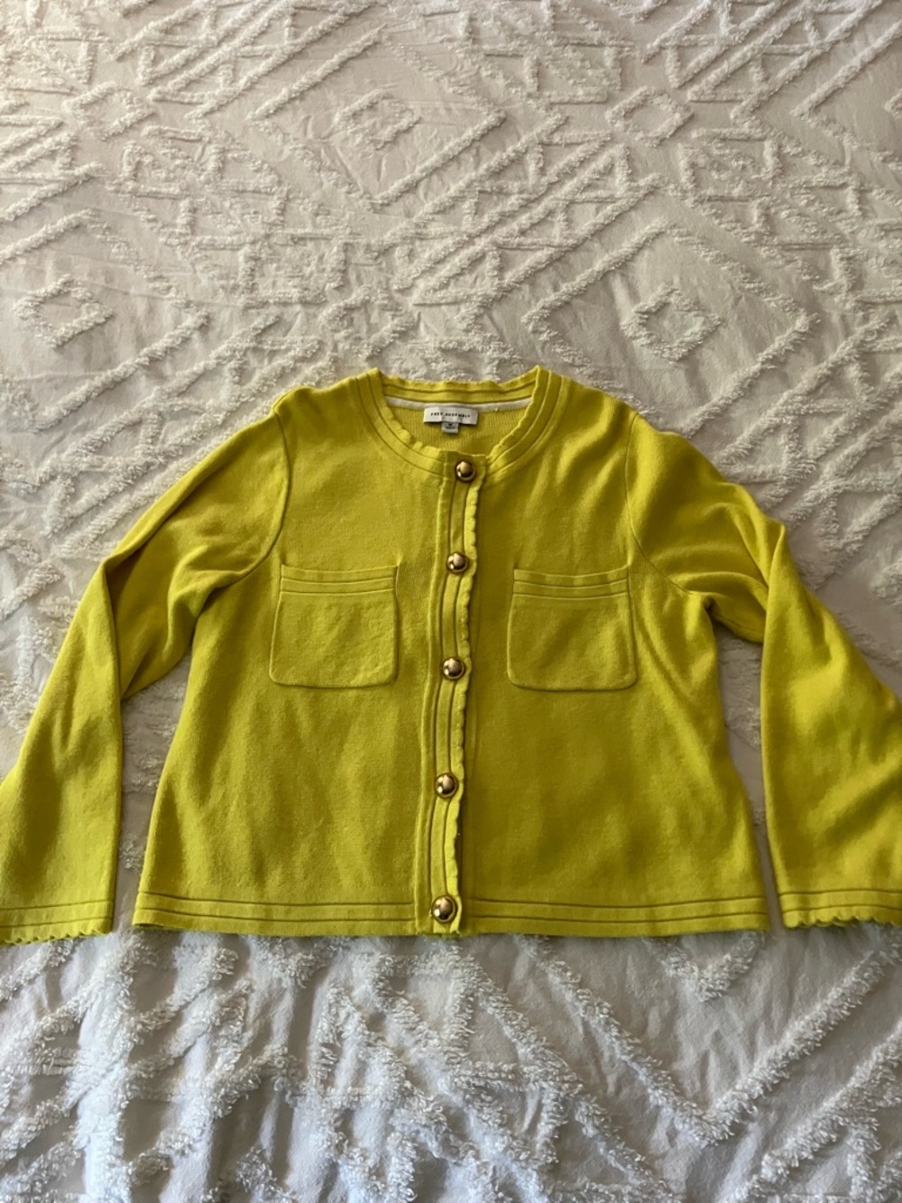 Women's Yellow Cardigan Sweater with Gold Buttons